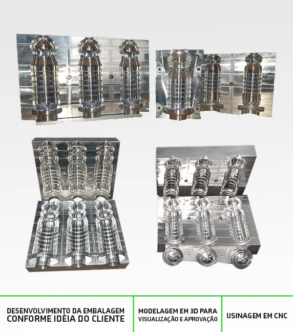 Moldes usinados pela JBL Pet para fabricação de embalagens PET